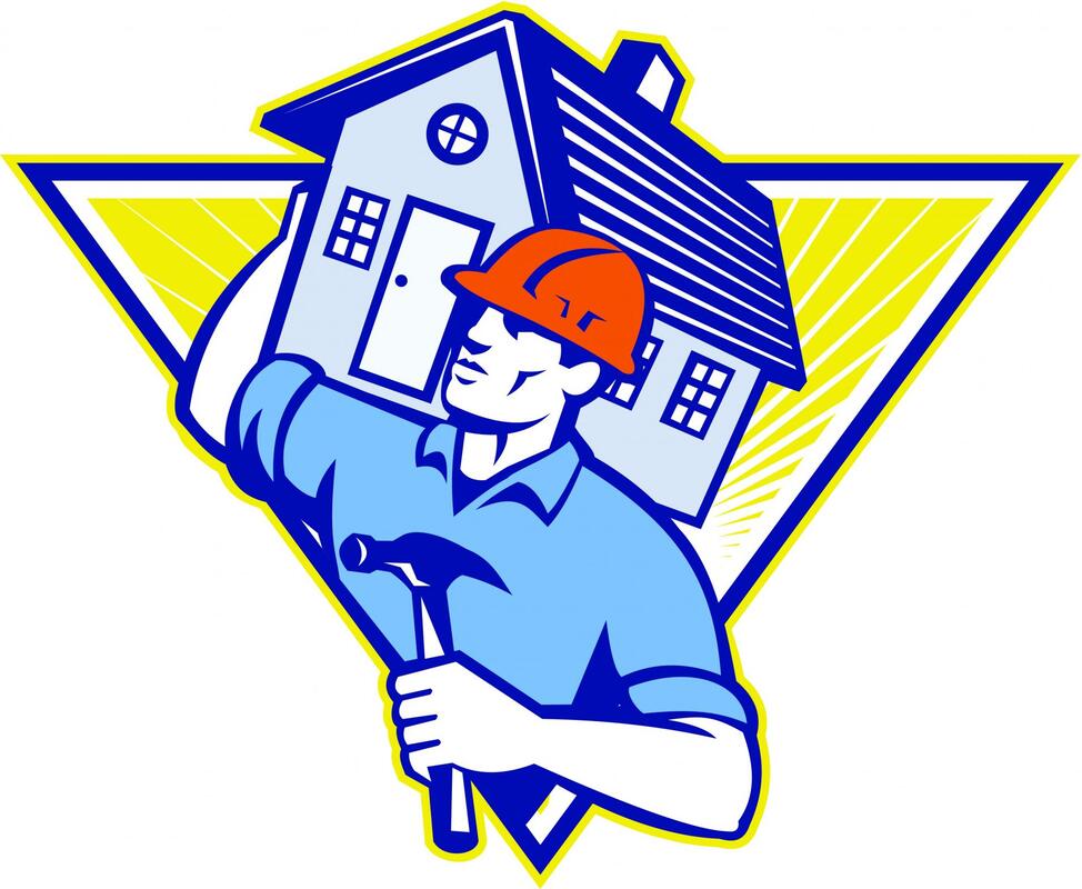 Construction worker carrying house on shoulder as a sign of protection